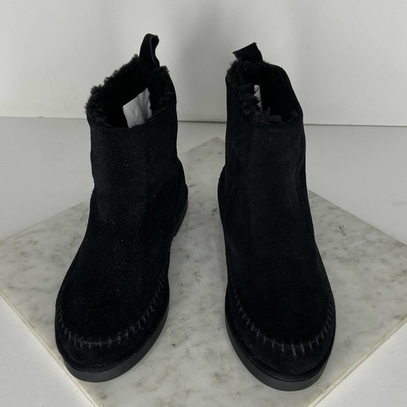 NEW Steve Madden Tommy Bootie Black Suede Shearling Lined Ankle Boots Size 5 - Picture 4 of 12